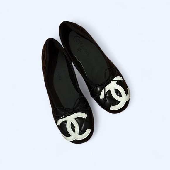 CHANEL Shoes - CHANEL Black and White Logo Flats